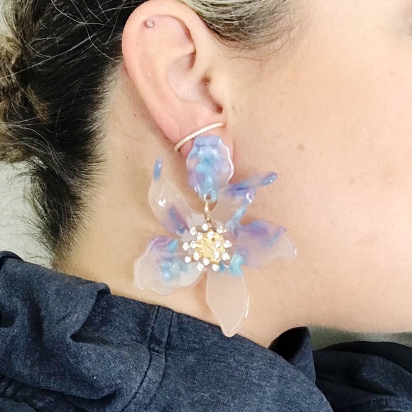 RESTOCKED Crystal Lily Drop Earrings in Blue Torti - Picture 8 of 8